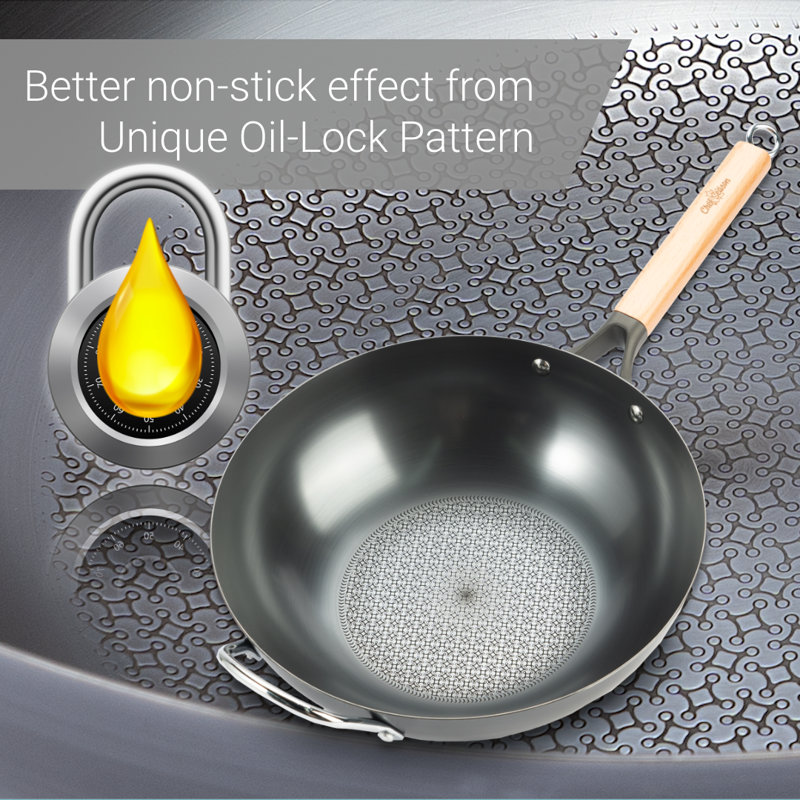 ChefSeason Moose Series 12.6" Carbon Steel Frying Wok with Handle & Lid